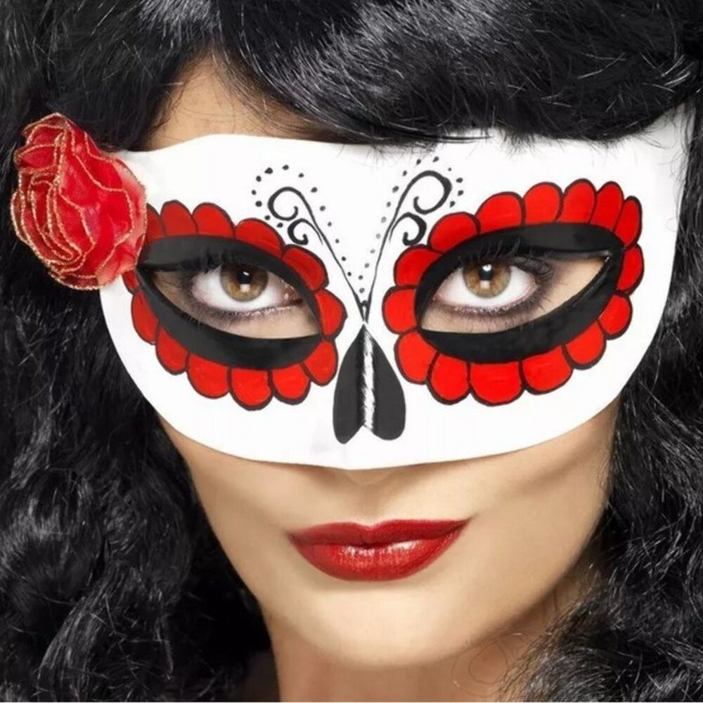 Smiffys Unisex Adult Day Of The Dead Eye Mask / White/Red/Black